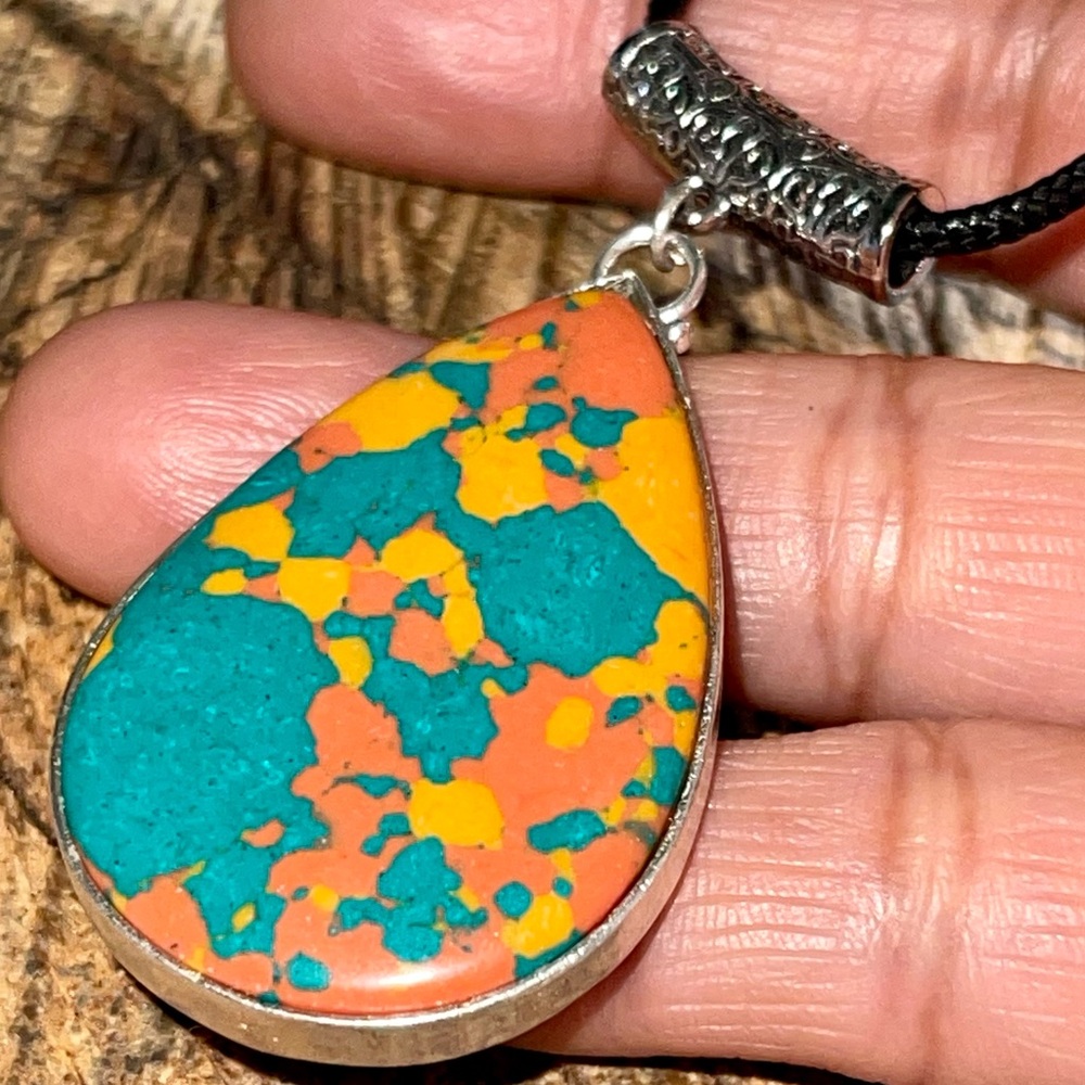 Beautiful Colorful Calsilica Howlite Pendant 2 1/4”
